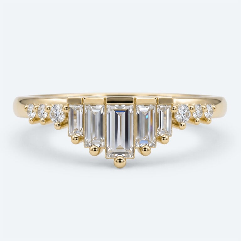 Baguette & Round Cut Lab Growan Diamond Wedding Band Art Deco Stacked Rings