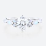 Cushion Cut Diamond Engagement Rings White Gold Opal Jewelry