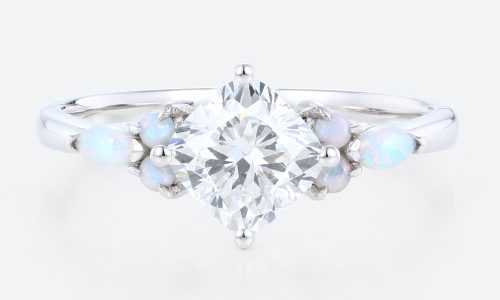 Cushion Cut Diamond Engagement Rings White Gold Opal Jewelry