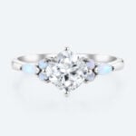 Cushion Cut Diamond Engagement Rings White Gold Opal Jewelry