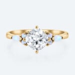 Cushion Cut Diamond Engagement Rings Yellow Gold Opal Jewelry