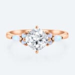 Cushion Cut Diamond Engagement Rings Rose Gold Opal Jewelry