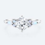 Cushion Cut Diamond Engagement Rings White Gold Opal Jewelry