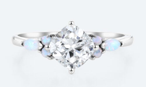 Cushion Cut Diamond Engagement Rings White Gold Opal Jewelry