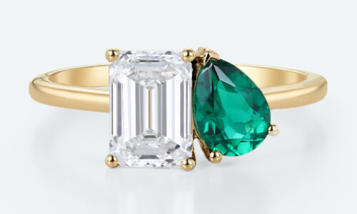 Emerald & Lab Diamond Ring Toi Et Moi​ Simple Engagement Ring