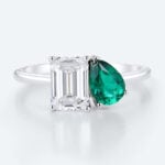 Emerald and Diamond Ring Toi Et Moi​ Simple Engagement Ring