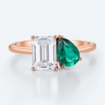 Emerald and Diamond Ring Toi Et Moi​ Simple Engagement Ring
