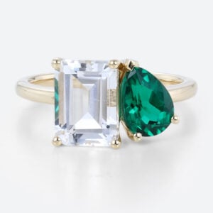 Perfect Jewelry Gift Toi Et Moi​ Emerald Diamond Elegant and Simple Engagement Rings