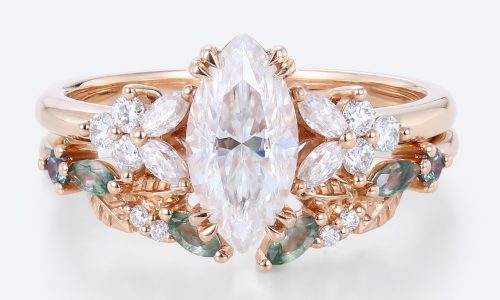 Diamond Bridal Ring Sets​ Marquise Lab Diamond Ring with Wedding Band