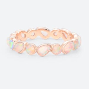 October’s Birthstone - Rainbow Opal Eternity Ring Pear Shaped Wedding Gemstone Ring​ in Rose Gold