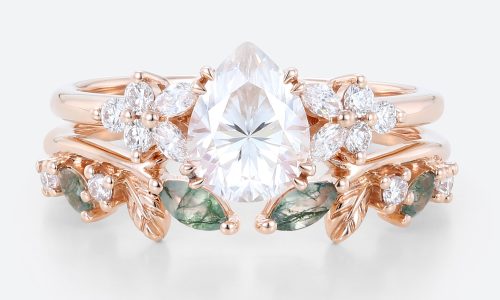 Rose Gold Ring Set Lab Diamond Wedding Band Engagement Ring Set