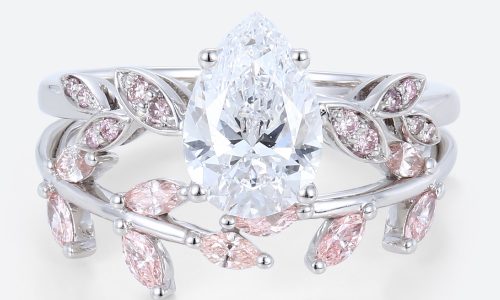Wedding Bands for Pear Shaped Rings Set Lab Pink Diamond Ring