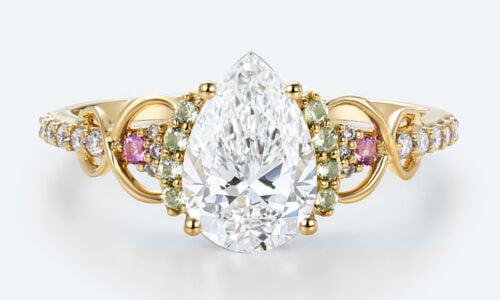 yellow gold Pear Cut Diamond Ring Multi Gemstone 1 Ct Lab Grown Diamond Ring