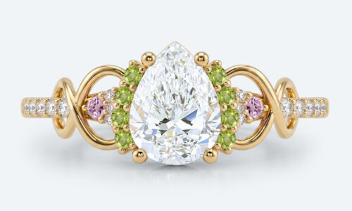 Pear Shaped Lab Grown Diamond Infinity Cluster 4 Prong Engagement Ring in Yellow Gold (1)