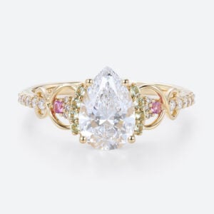 yellow gold Pear Cut Diamond Ring Multi Gemstone 1 Ct Lab Grown Diamond Ring