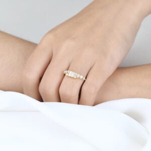 Round & Baguette Cut Lab Grown Diamond Unique Wedding Band Asymmetrical Stacking Ring
