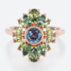 Multi Gemstone Flower Ring Rose Gold Alexandrite Birthstone Rings