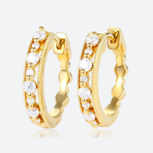 Round Cut Lab Diamond Refined Style Hoop Earrings Milgrain Hinged Clicker Earrings