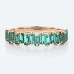 emerald jewelry 0.24ct Baguette Cut Lab Emerald Ring Rose Gold Chic Design Stackable Band