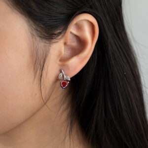 Heart Cut Birthstone Earrings Leaf-Inspired Stud Earrings