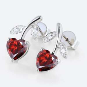 Heart Cut Birthstone Earrings Leaf-Inspired Stud Earrings