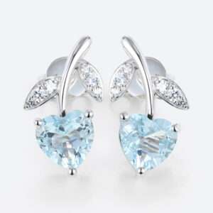Back to School Jewelry - White Gold Earrings Heart Stud Earrings July Birthstone Earrings Aquamarine Stud Earrings