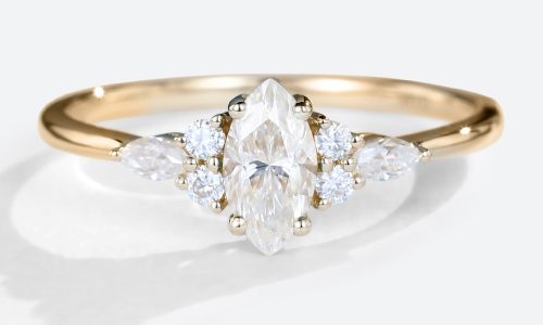 Marquise Moissanite Engagement Ring Yellow Gold Moissanite Rings