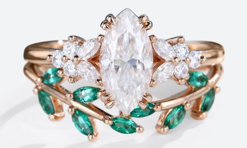 Moissanite Ring Sets Marquise Cluster Ring Emerald Ring Stackable