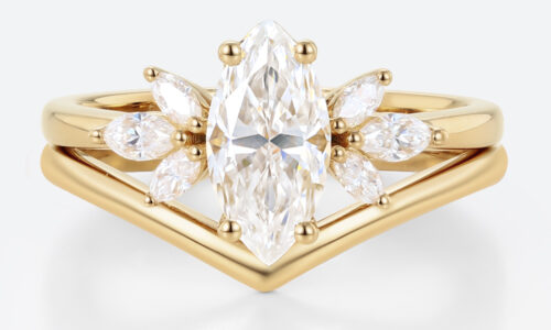 Moissanite Wedding Ring Sets​ Yellow Gold Marquise Bridal Set Rings
