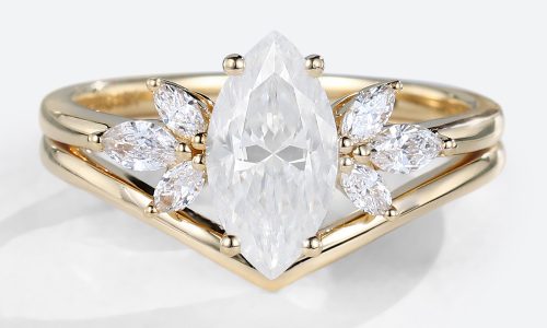 Moissanite Wedding Ring Sets​ Yellow Gold Marquise Bridal Set Rings