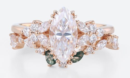 Marquise Moissanite Ring Set Nature Inspired Vintage Engagement Rings