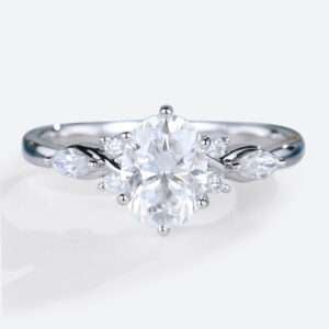 Moissanite Oval Ring Classic White Gold Oval Engagement Rings