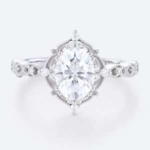 Oval Moissanite Engagement Ring 14k Gold Ladies White Gold Rings