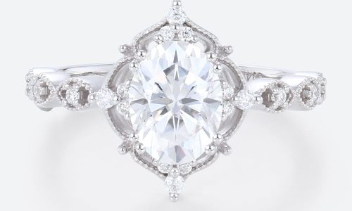 Oval Moissanite Engagement Ring 14k Gold Ladies White Gold Rings