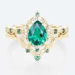 Tear Drop Wedding Ring Set Lab Created Emerald Engagement Rings