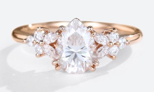 Pear Moissanite Ring Vintage Rose Gold Engagement Rings