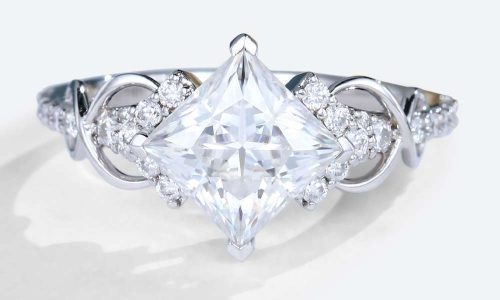 Princess Cut Moissanite Ring Vintage White Gold Engagement Rings