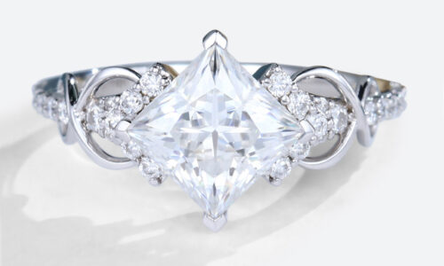 Princess Cut Moissanite Ring Vintage White Gold Engagement Rings