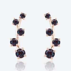 Gothic-Inspired Jewelry - Alexandrite earrings Curved Leaf Stud Earring​ Birthstone Earrings for Girls Rose Gold Earrings