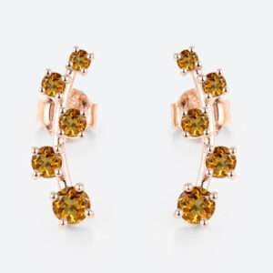 Round Cut Birthstone Leaf Drop Earrings Curved Stud Earrings