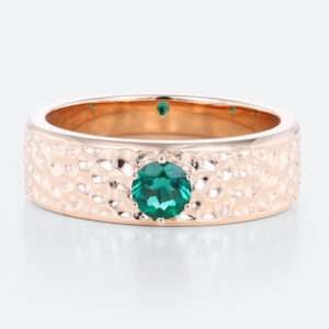 Chunky Engagement Rings - Wide Wedding Bands Round Cut Gold Lab Emerald Engagement Rings