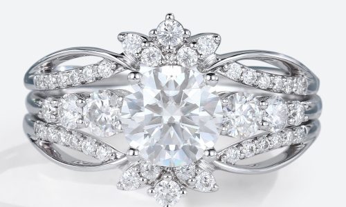 Moissanite Bridal Ring Sets Round White Gold Female Rings Enhancer