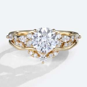 Yellow Gold Engagement Ring Sets Round Cut 1ct Moissanite Ring
