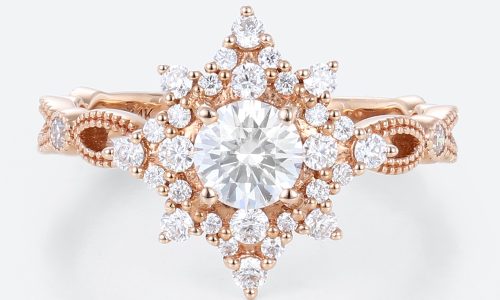 Moissanite Ring Rose Gold Women's Engagement Rings Vintage