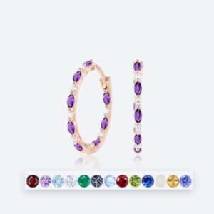 Round & Marquise Cut Birthstone Huggie Earrings Glamorous Hoop Earrings
