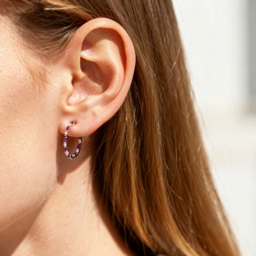 Round & Marquise Cut Birthstone Huggie Earrings Glamorous Hoop Earrings