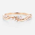 Gold Wave Ring Diamond Stacking Ring Gold Lab Grown Diamond Ring