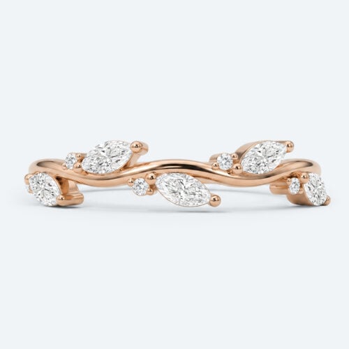 Round & Marquise Cut Lab Grown Diamond Wedding Band Leaf-Inspired Stacking Ring