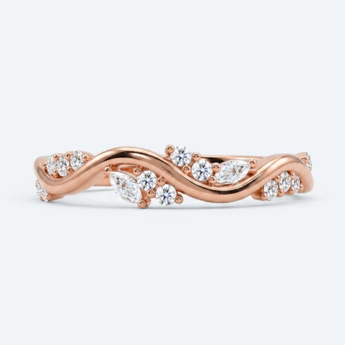 Round & Marquise Cut Lab Grown Diamond Wedding Band Wave-Shaped Stacking Ring