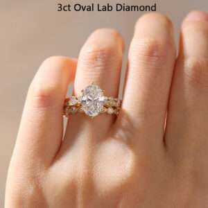 3ct Colorless VS+ Oval Cut Lab Grown Diamond Vintage Milgrain 6-Prong Engagement Ring in Yellow Gold